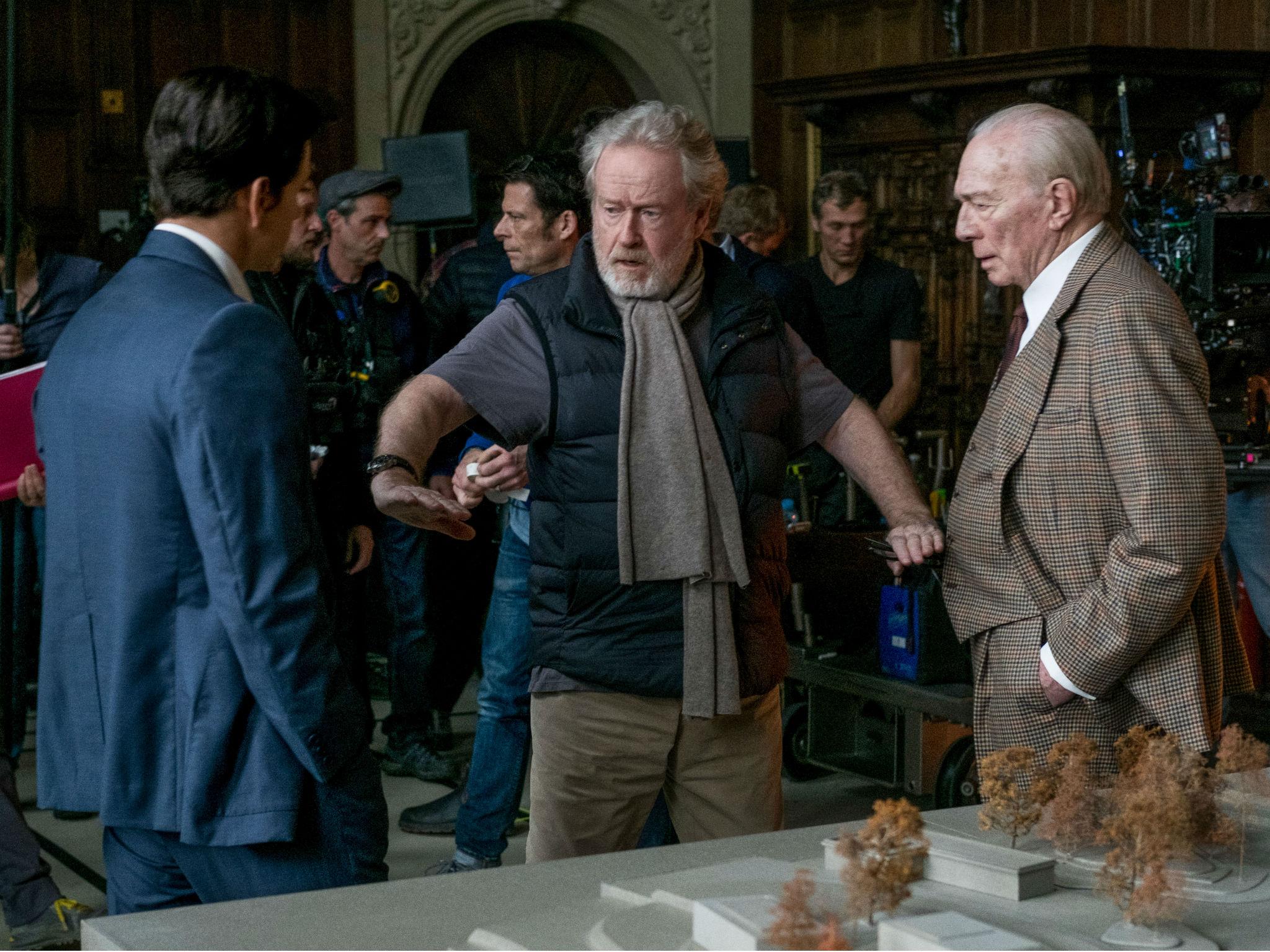 Mark Wahlberg, Scott and Plummer on the set of ‘All the Money in the World’