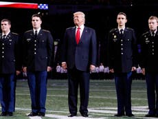 Trump mocked for appearing to forget words to national anthem