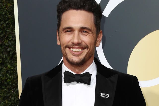 James Franco wearing a 'Time's Up' pin at the Golden Globes