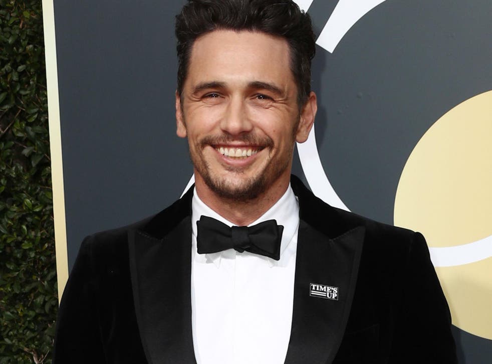 James Franco wearing a 'Time's Up' pin at the Golden Globes