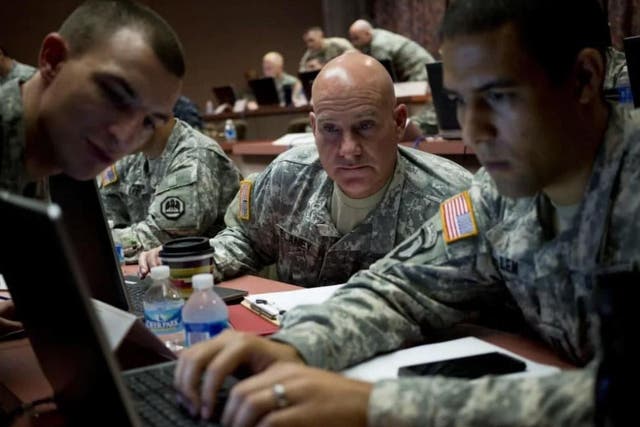 Soldiers at a command centre