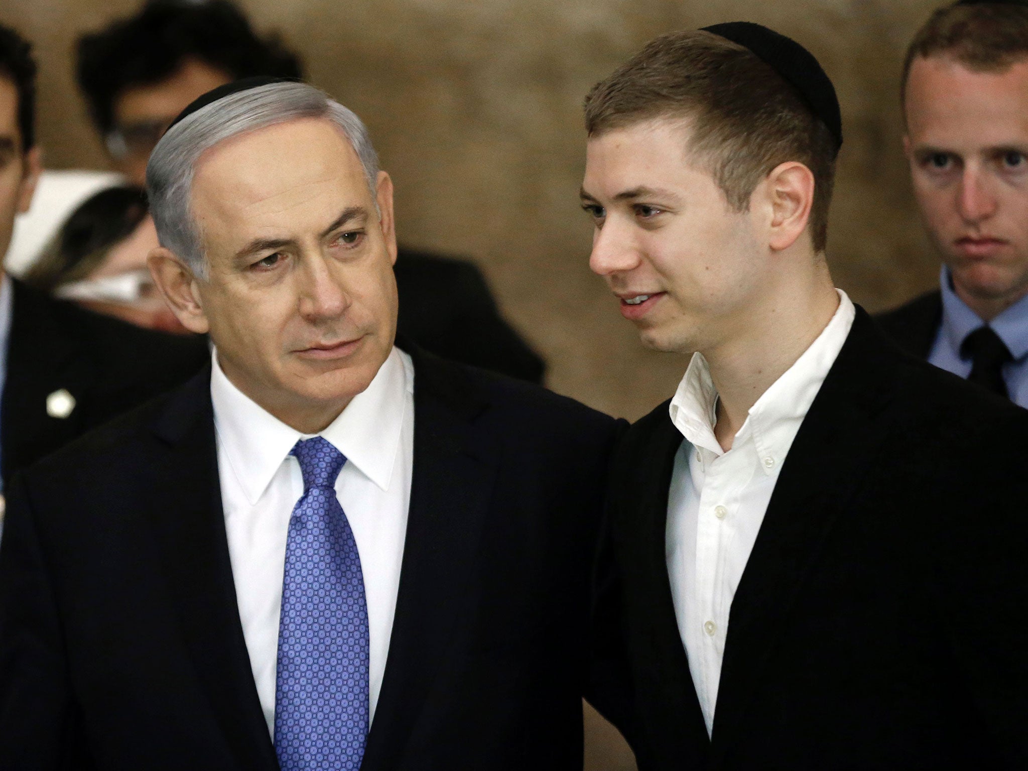 Benjamin Netanyahu, the Israeli Prime Minister, and his son Yair at the Wailing Wall in Jerusalem