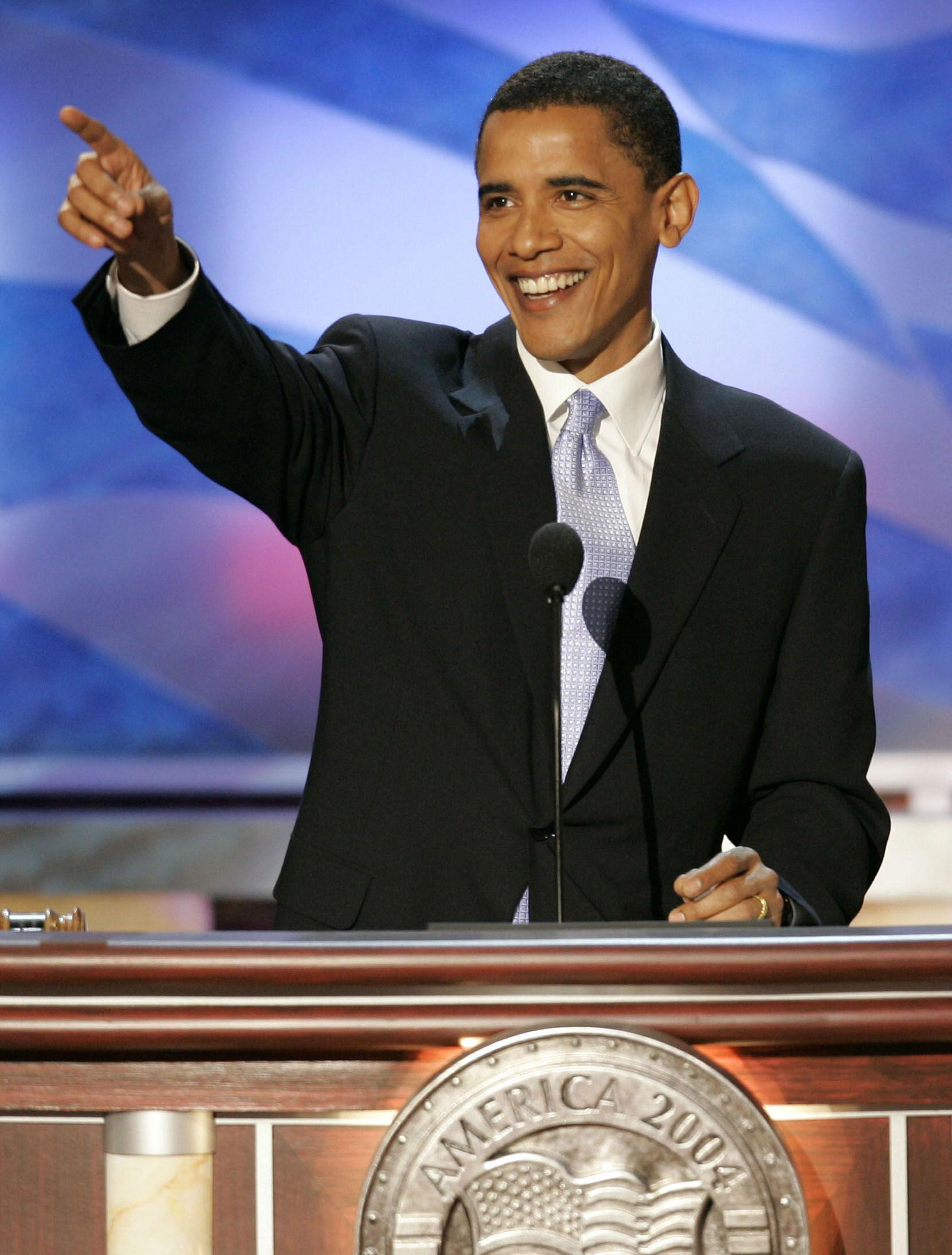 Barack Obama delivering his keynote speech in Boston, 2004
