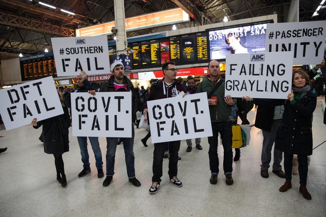 Passengers protesting poor services at London Victoria station