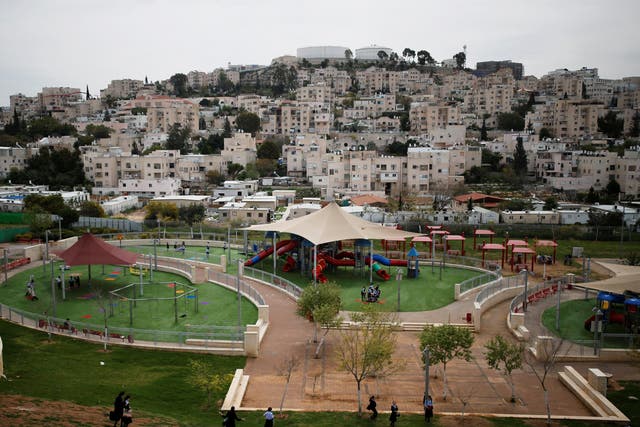 A playground is seen in this general view picture of the Israeli settlement of Modiin Illit in the occupied West Bank, 27 March 2017