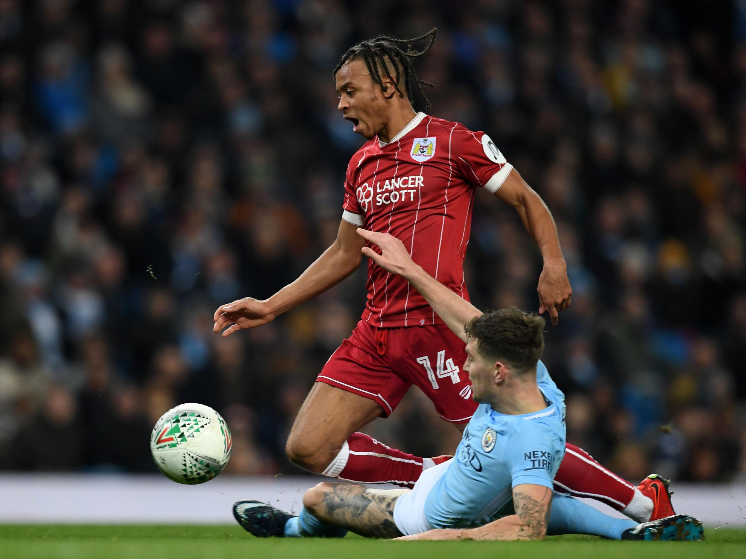 Bristol City's pressure forced a penalty after a mistimed tackle by John Stones