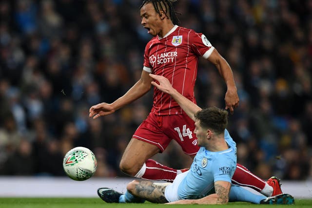 Bristol City's pressure forced a penalty after a mistimed tackle by John Stones