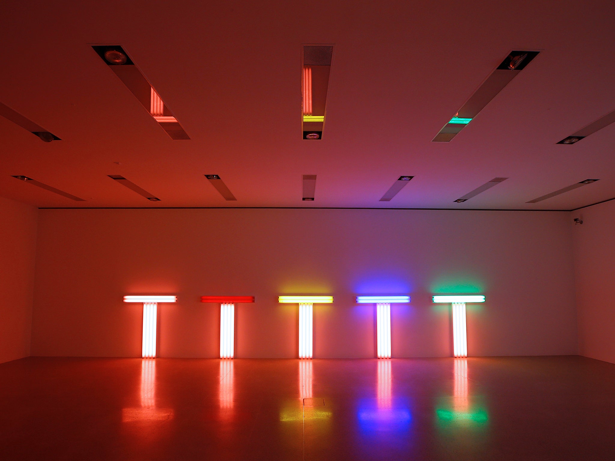 Artists in Zwirner’s fold include Dan Flavin, whose is known for his florescent tube artworks