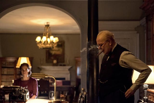 At times, as played by Gary Oldman, Churchill is like one of those forlorn characters in a Samuel Beckett play, an old man consumed with guilt and regret