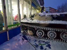 Russian man drives tank into supermarket and steals bottle of wine