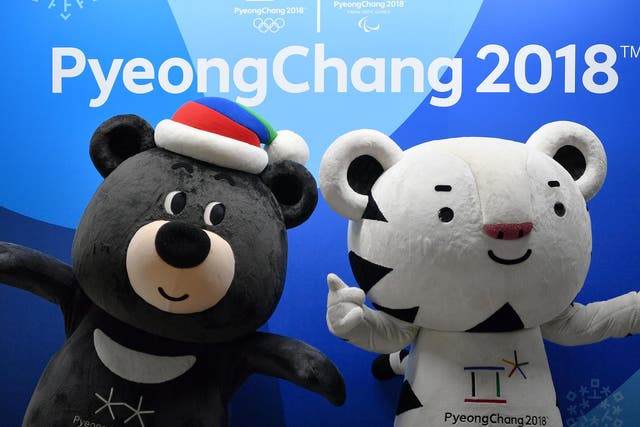 PyeongChang mascots Bandabi, left, and Soohorang