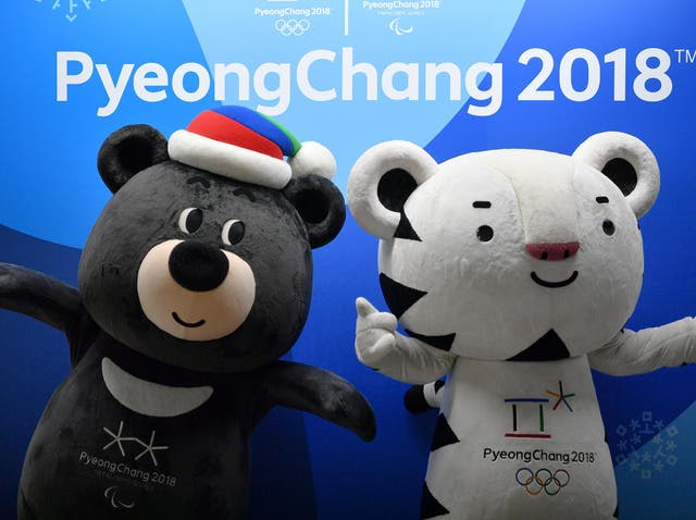 PyeongChang mascots Bandabi, left, and Soohorang