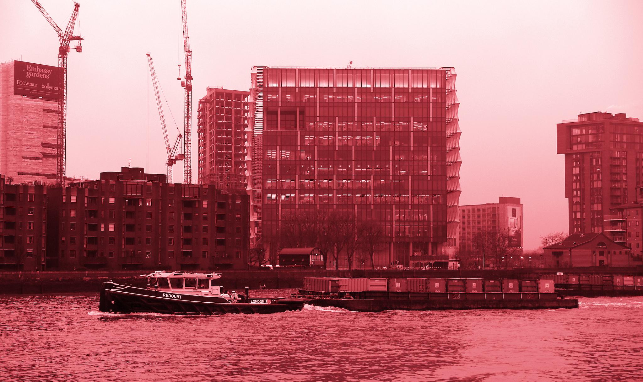 The newly built U.S. Embassy can be seen from across the River Thames in Nine Elms in London