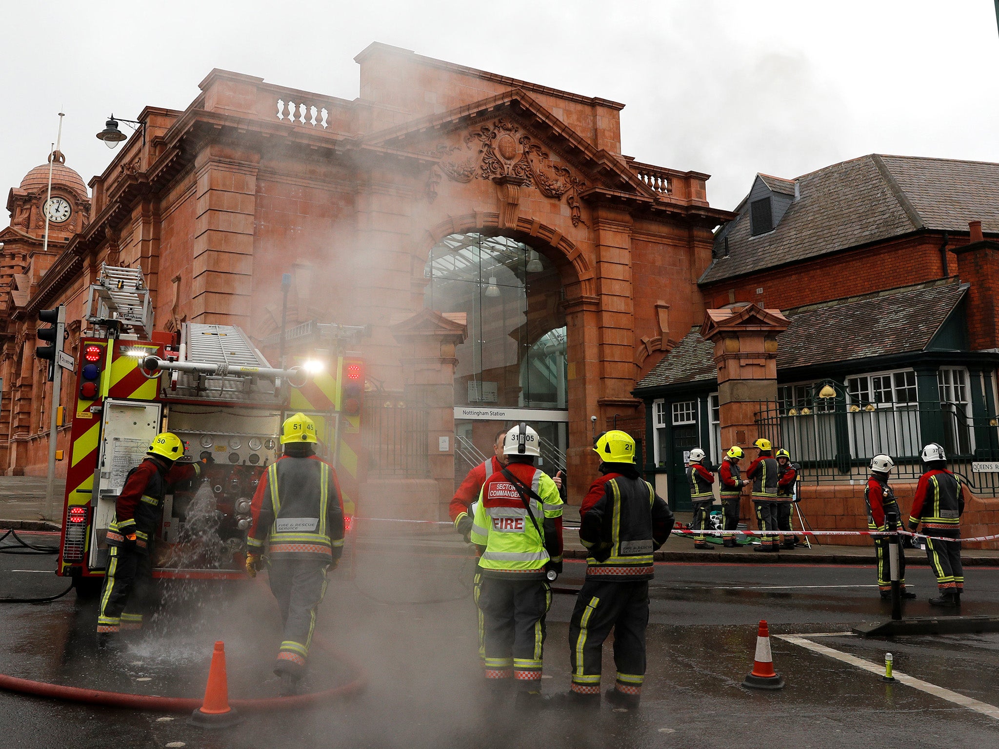 The fire started at 6.30am and spread from the toilets to the main concourse and roof