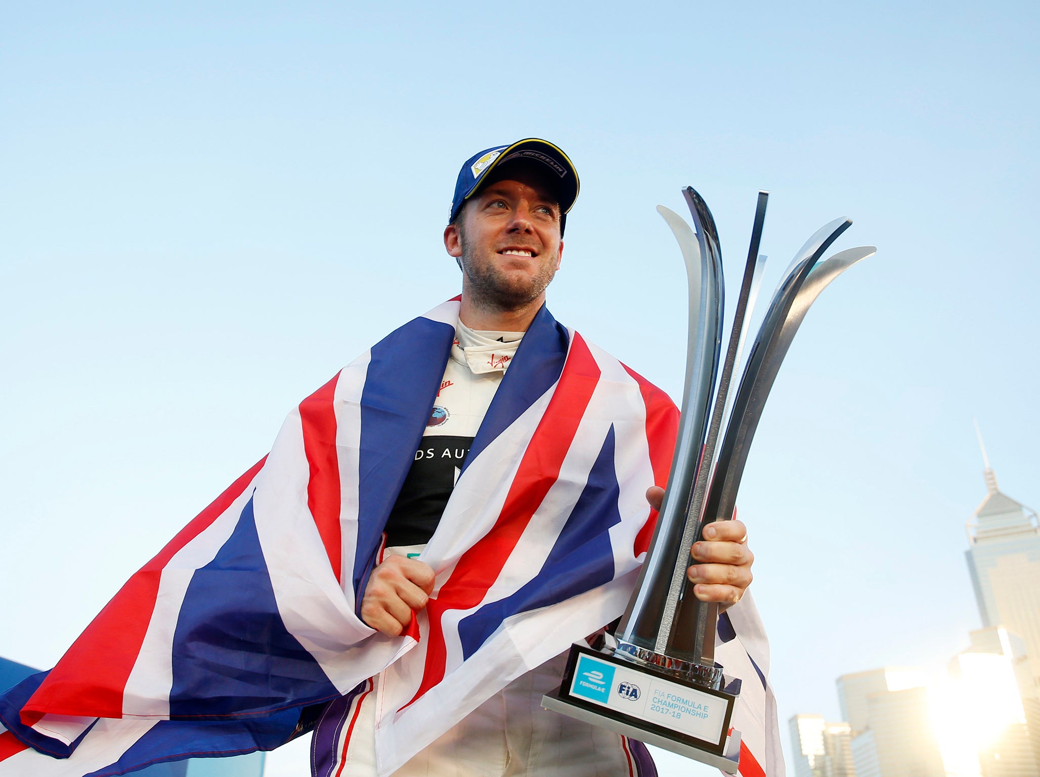 Sam Bird celebrates a race win in Hong Kong