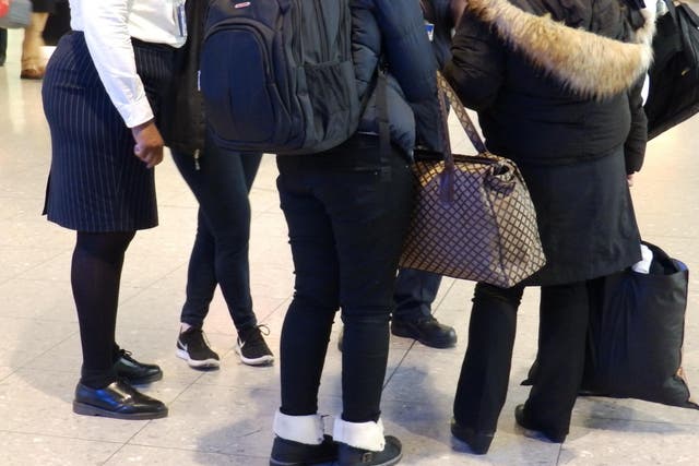 Passengers being questioned by police, the Border Force and specialists as part of an operation against FGM at Heathrow Airport on 11 January