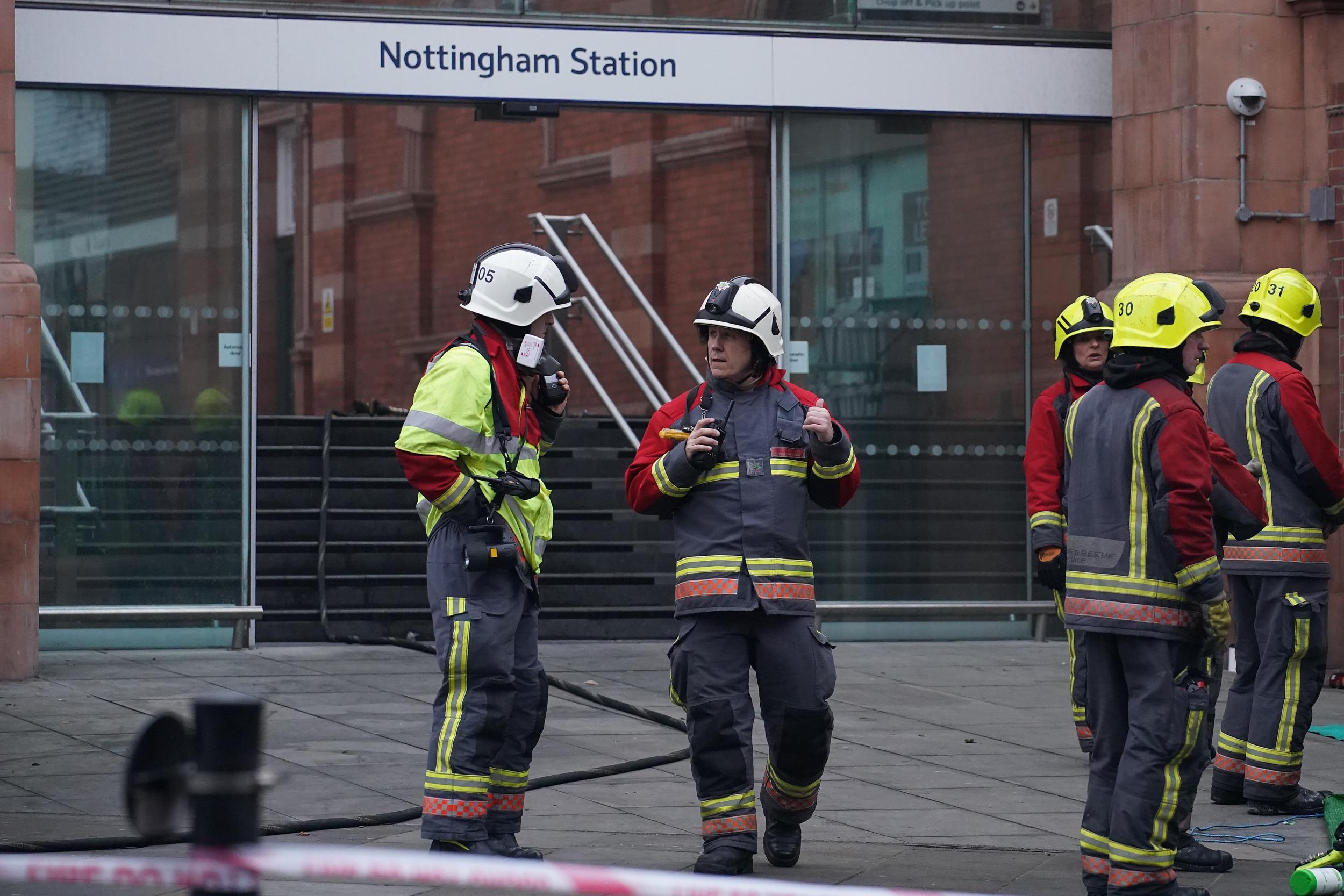 Nottingham station reopens to influx of football fans as police pursue arson investigation