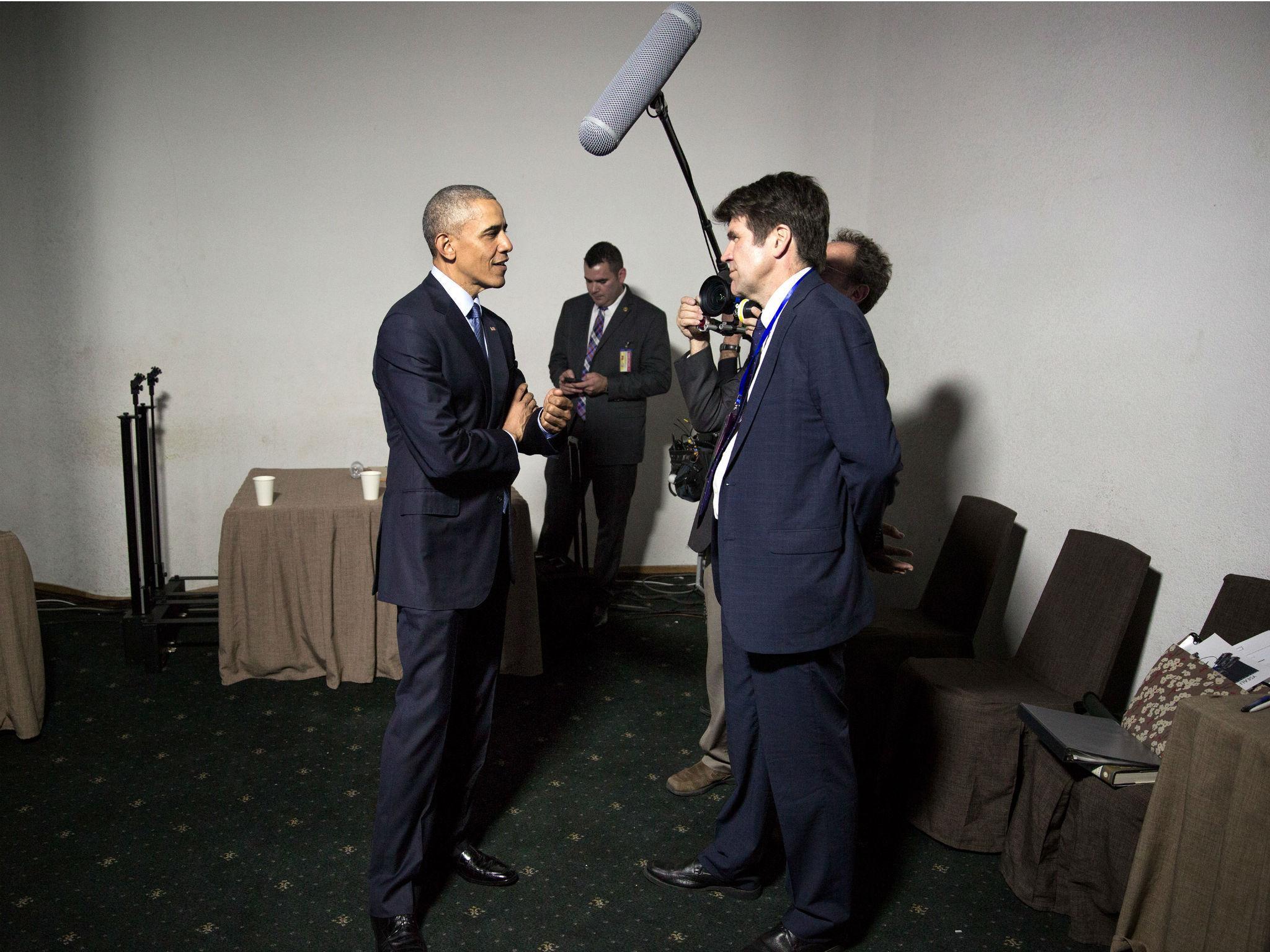 Barack Obama and the director Greg Barker, who filmed the former President and his team on over 20 foreign trips