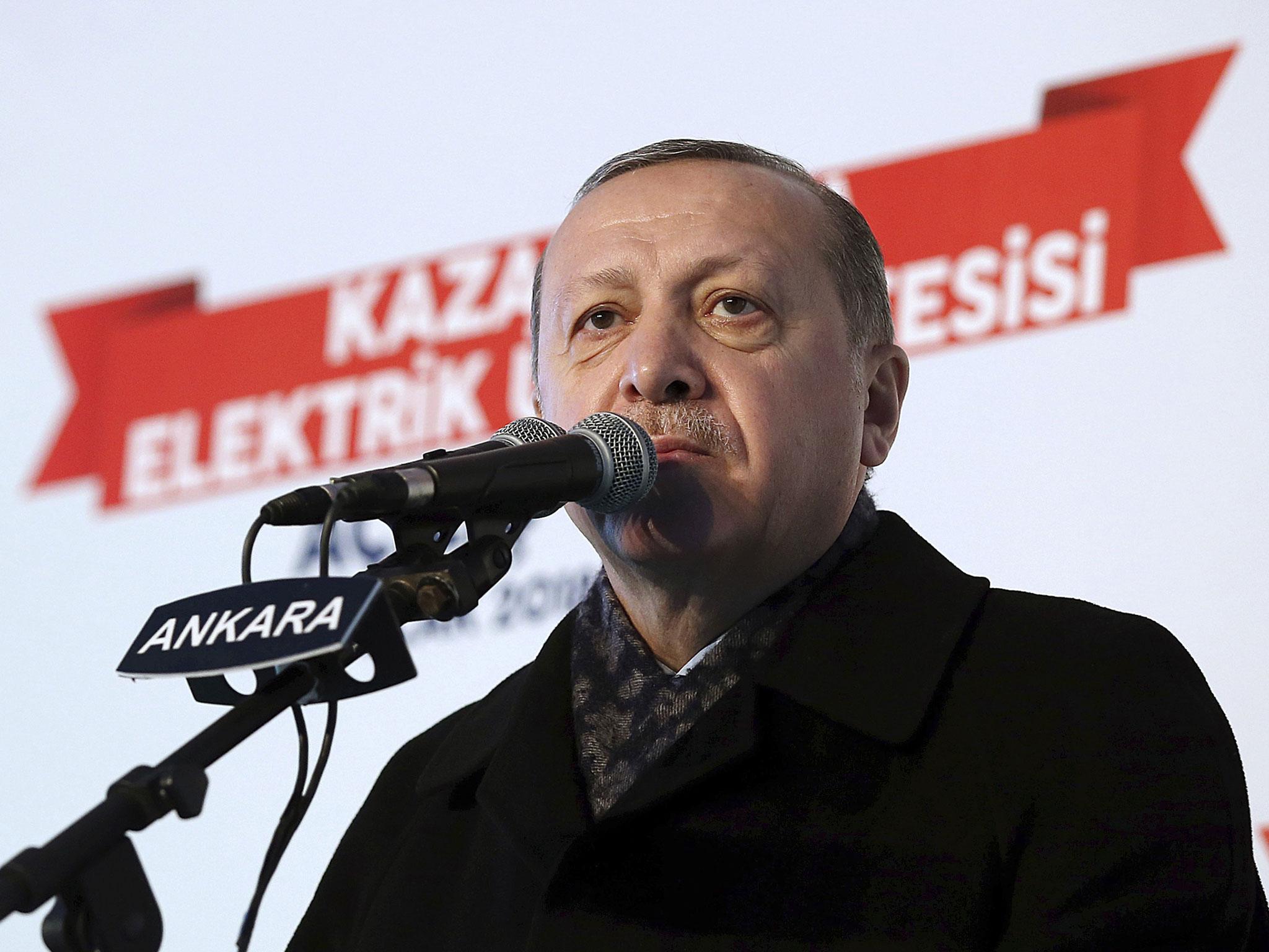 Recep Tayyip Erdogan accused the US of forming a 'terrorist force' at Turkey's border