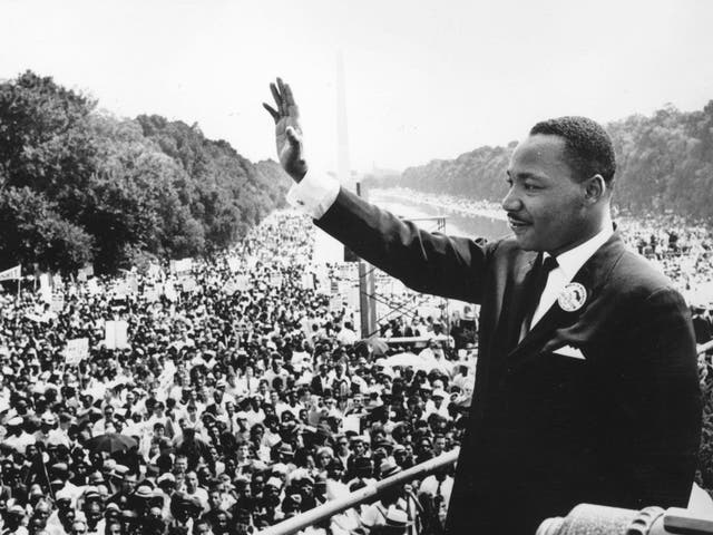Martin Luther King addresses crowds during the March On Washington at the Lincoln Memorial, Washington DC, where he gave his 'I Have A Dream' speech