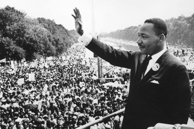 Martin Luther King addresses crowds during the March On Washington at the Lincoln Memorial, Washington DC, where he gave his 'I Have A Dream' speech