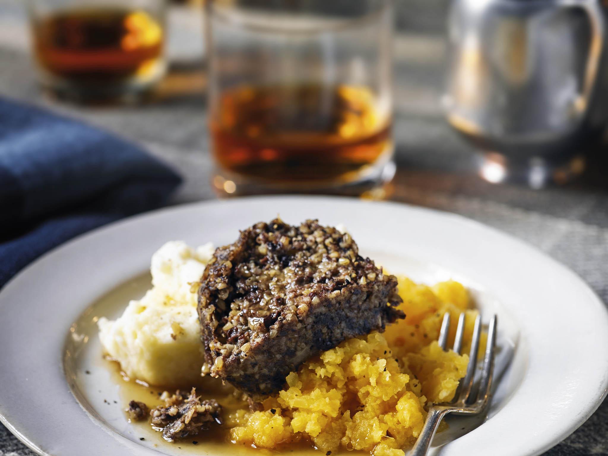 The main event: haggis is served with a dram of single malt whisky