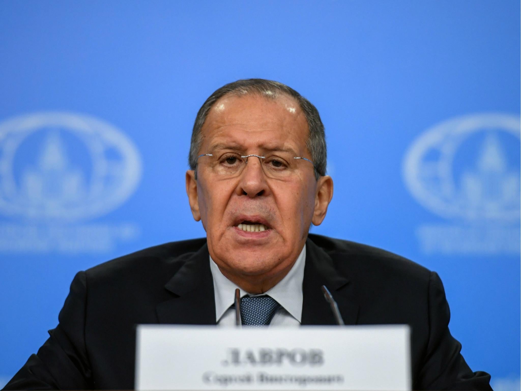 Russian Foreign Minister Sergei Lavrov gives his annual press conference in Moscow on 15 January 2018.