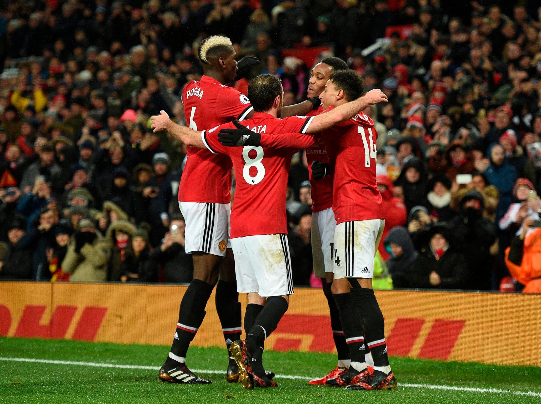 Manchester United celebrate Anthony Martial's well-struck finish