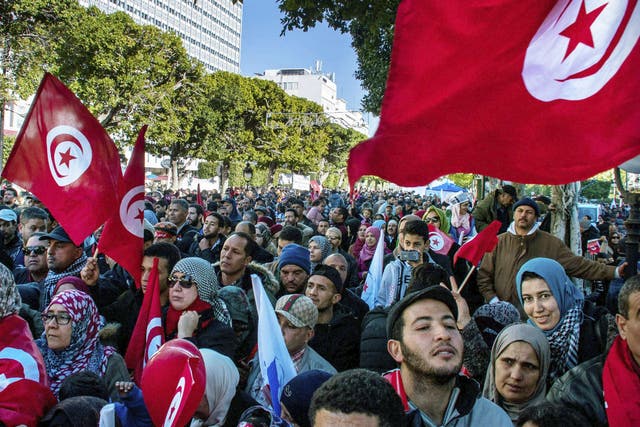 A rally in Tunis to mark seven years since the Jasmine Revolution – but beneath the surface anger is brewing in Tunisian society