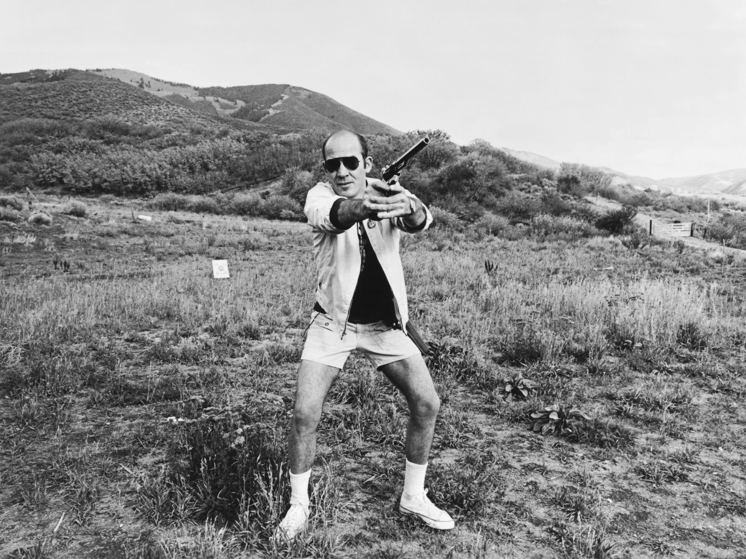 Shooting star: Thompson aims his Magnum on his ranch near Aspen, Colorado, in 1976