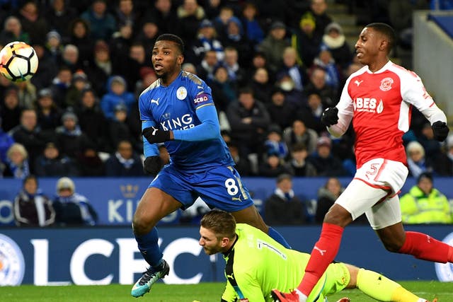 Kelechi Iheanacho scores Leicester's second goal of the tie