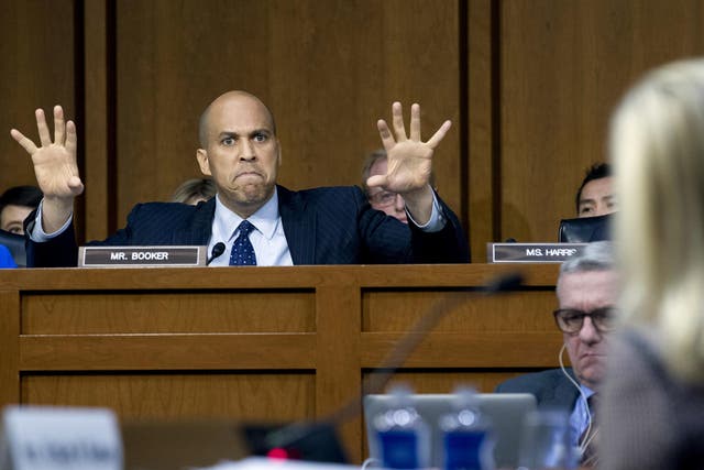 Senator Cory Booker questions Homeland Security Secretary Kirstjen Nielsen during a hearing before the Senate Judiciary Committee on Capitol Hill