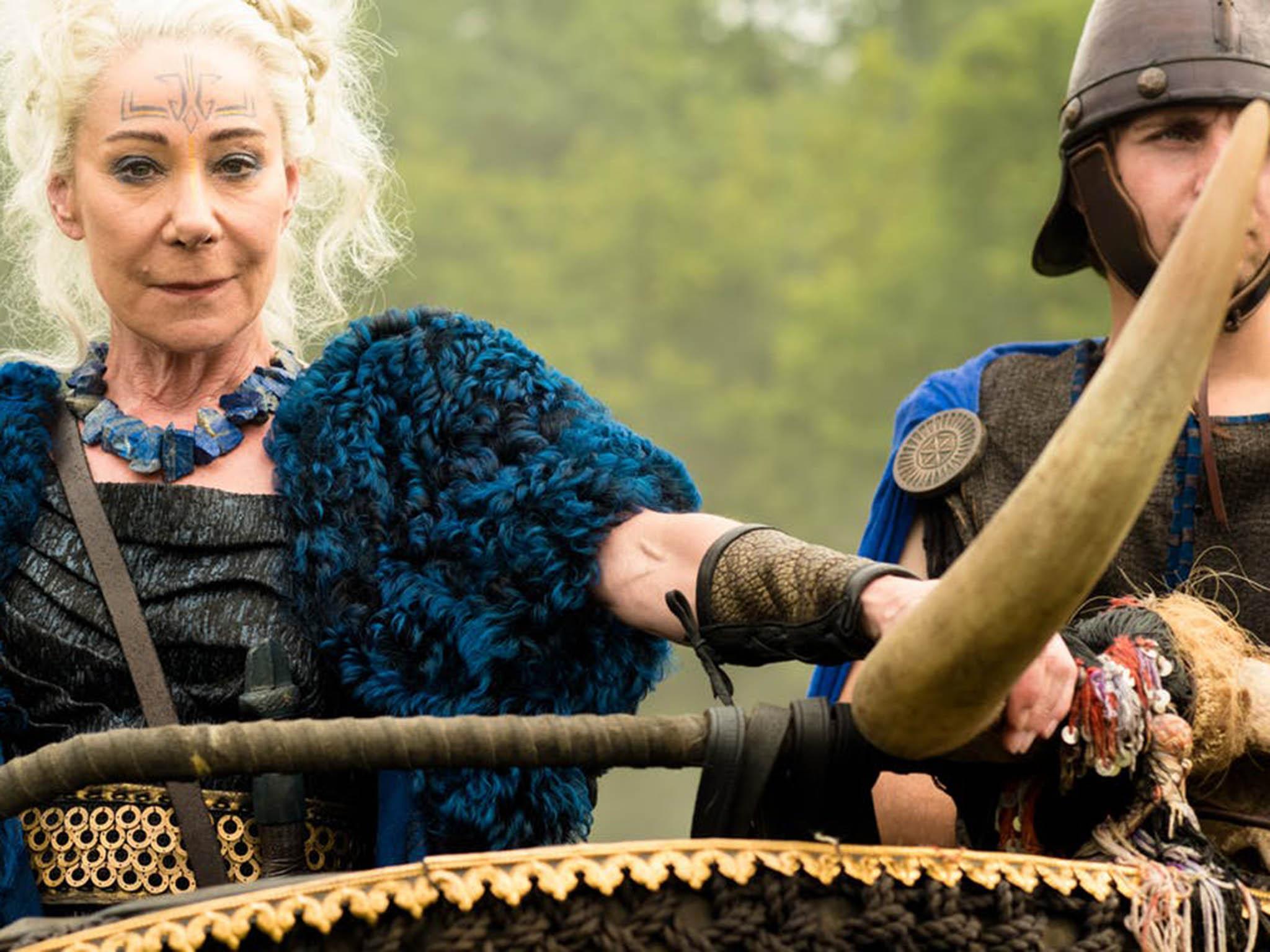 Chariots of ire: Celtic queen Antedia, played by Zoe Wanamaker, rides into battle in ‘Britannia’