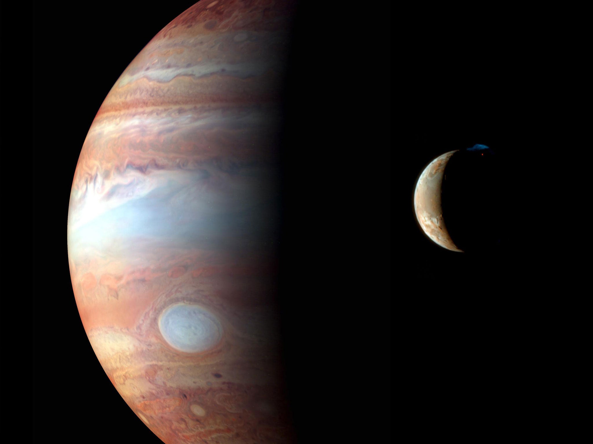 Montage of images of Jupiter and its volcanic moon Io, taken by the New Horizons spacecraft’s flyby in early 2007. Bas Lansdorp said humans may one day inhabit one of Jupiter’s 69 moons