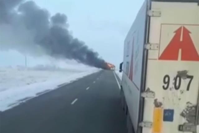 A driver behind the bus captured video of the inferno, which took place on an isolated stretch of the Samara-Shymkent route in Kazakhstan