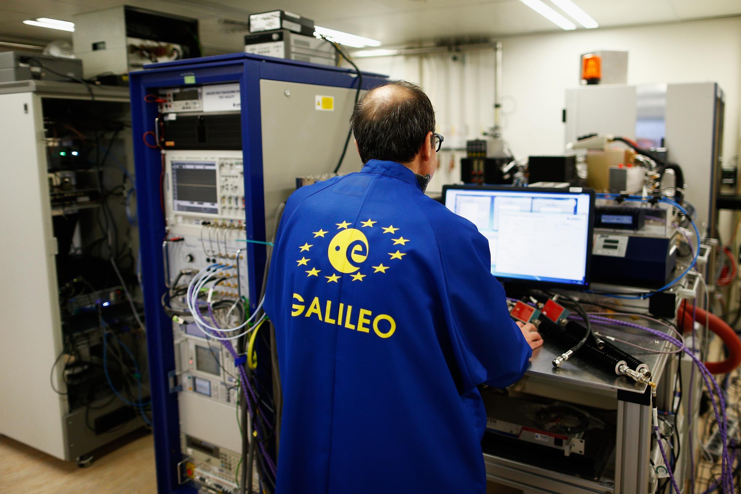 A scientist works on the Galileo satellite system