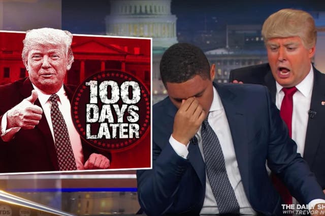 Trevor Noah is assailed by a Trump lookalike in April last year on The Daily Show