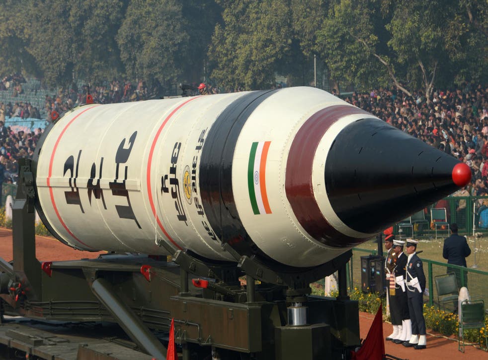 India's Agni V missile is displayed during a dress rehearsal for the Indian Republic Day parade in January 2013