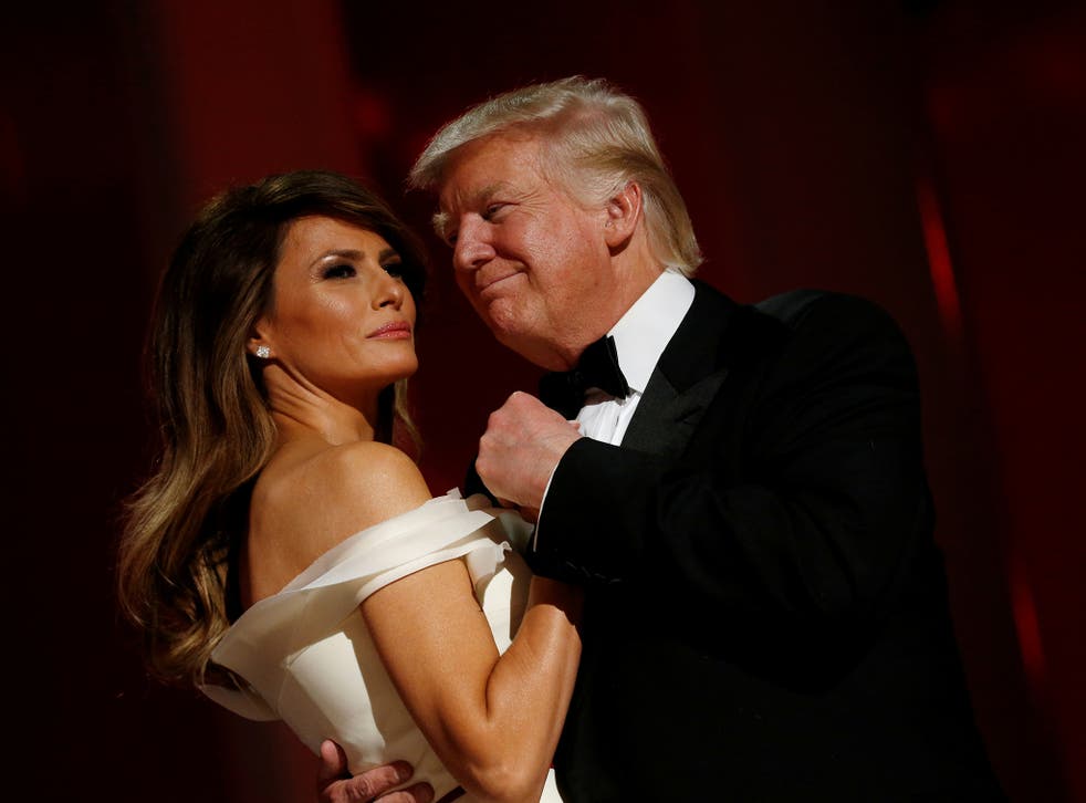 First Lady Melania Trump with husband Donald at the Liberty Ball in Washington celebrating his inauguration as President last year