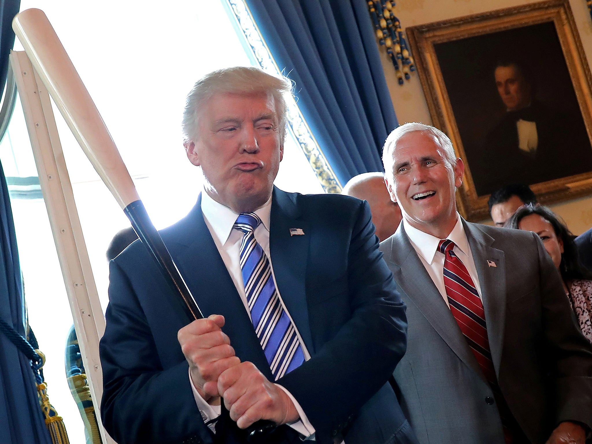 Mike Pence's perennial smile provides a stark contrast to the President's 'big stick' approach