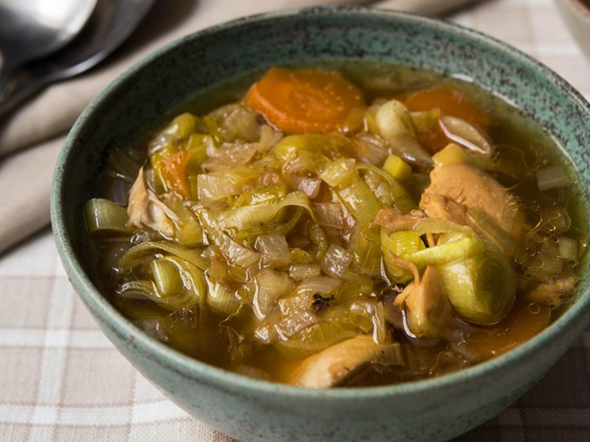 A traditional starter would be this cock a leekie soup, made from leeks, chicken and barely