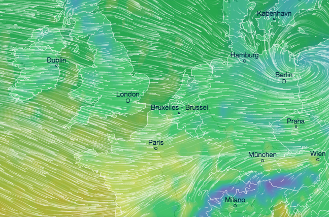 Wind chill: a map of high winds across north-west Europe