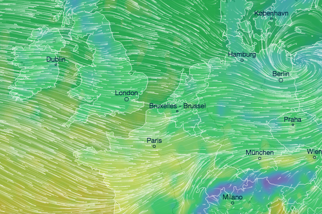 Wind chill: a map of high winds across north-west Europe
