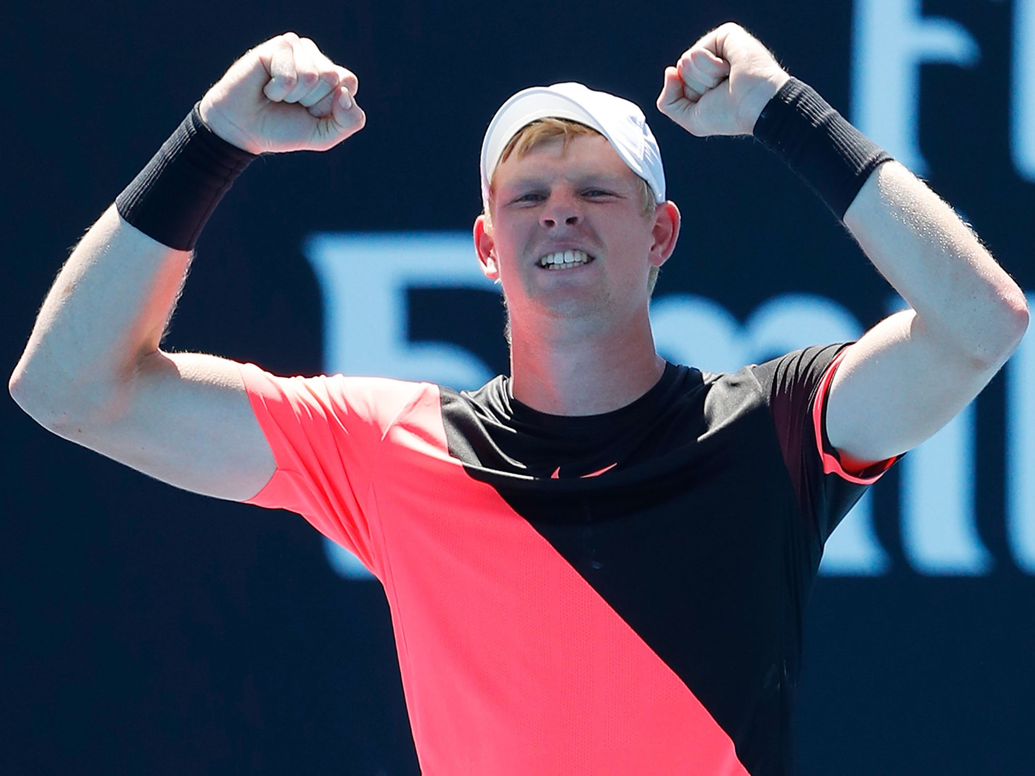 Kyle Edmund celebrates his third round victory over Nikoloz Basilashvili