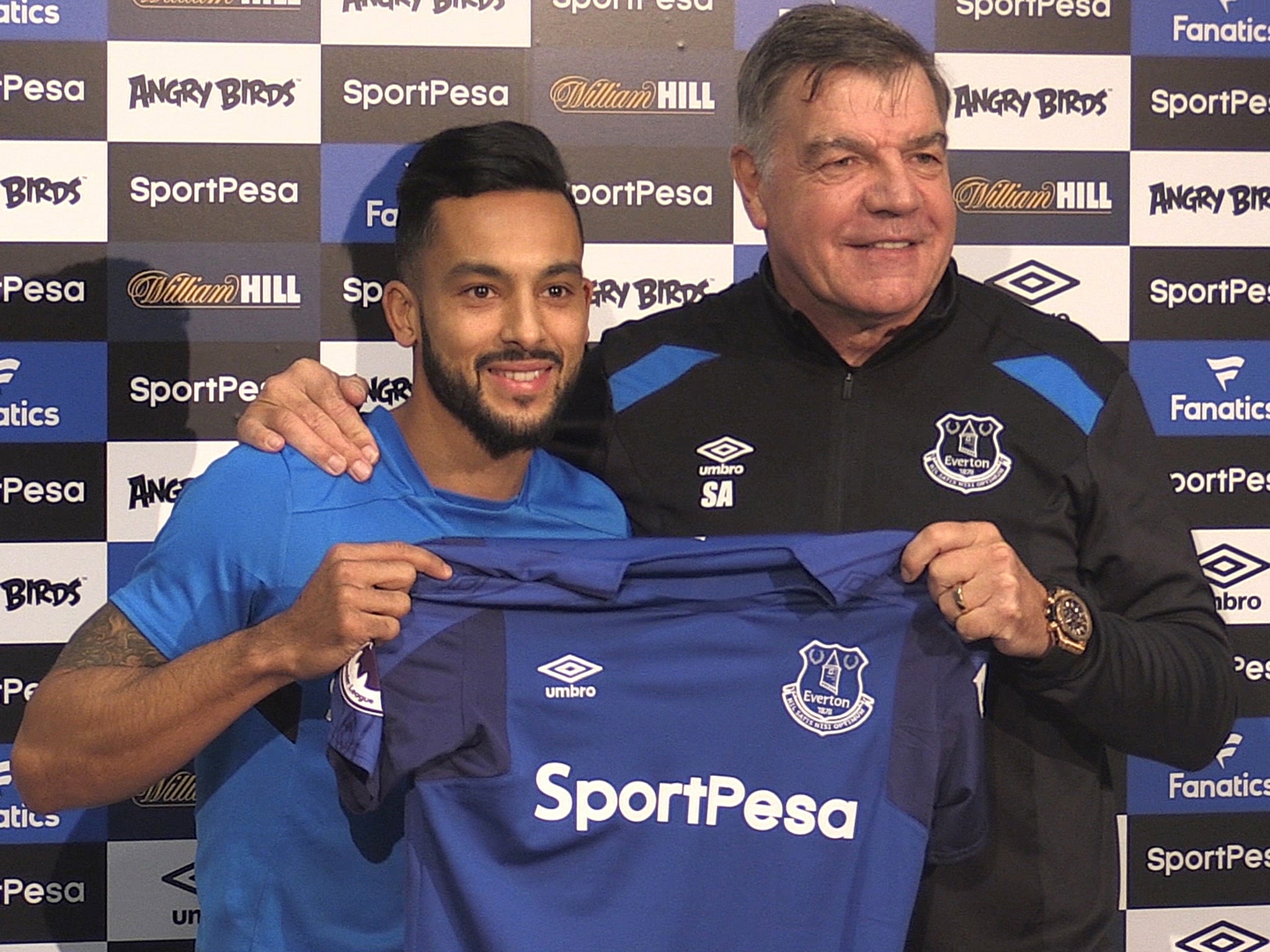 Sam Allardyce unveils Theo Walcott as an Everton player after his move from Arsenal