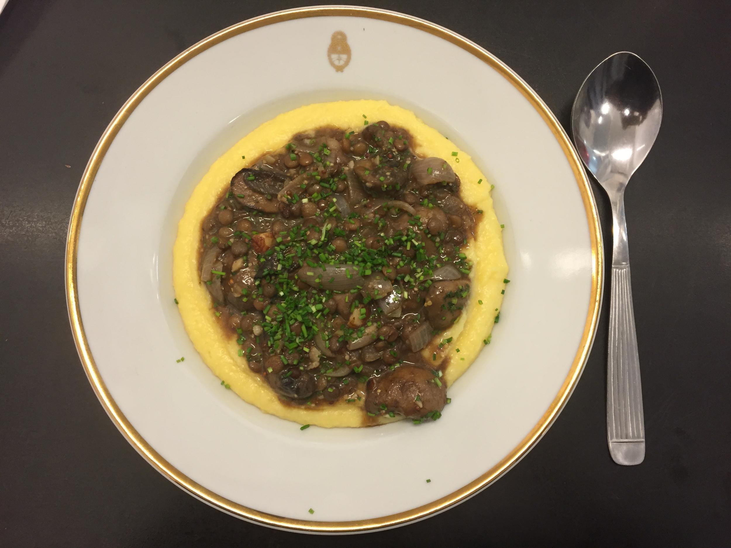 The staff’s favourite meal: polenta with mushroom, lentil and hazelnut ragout