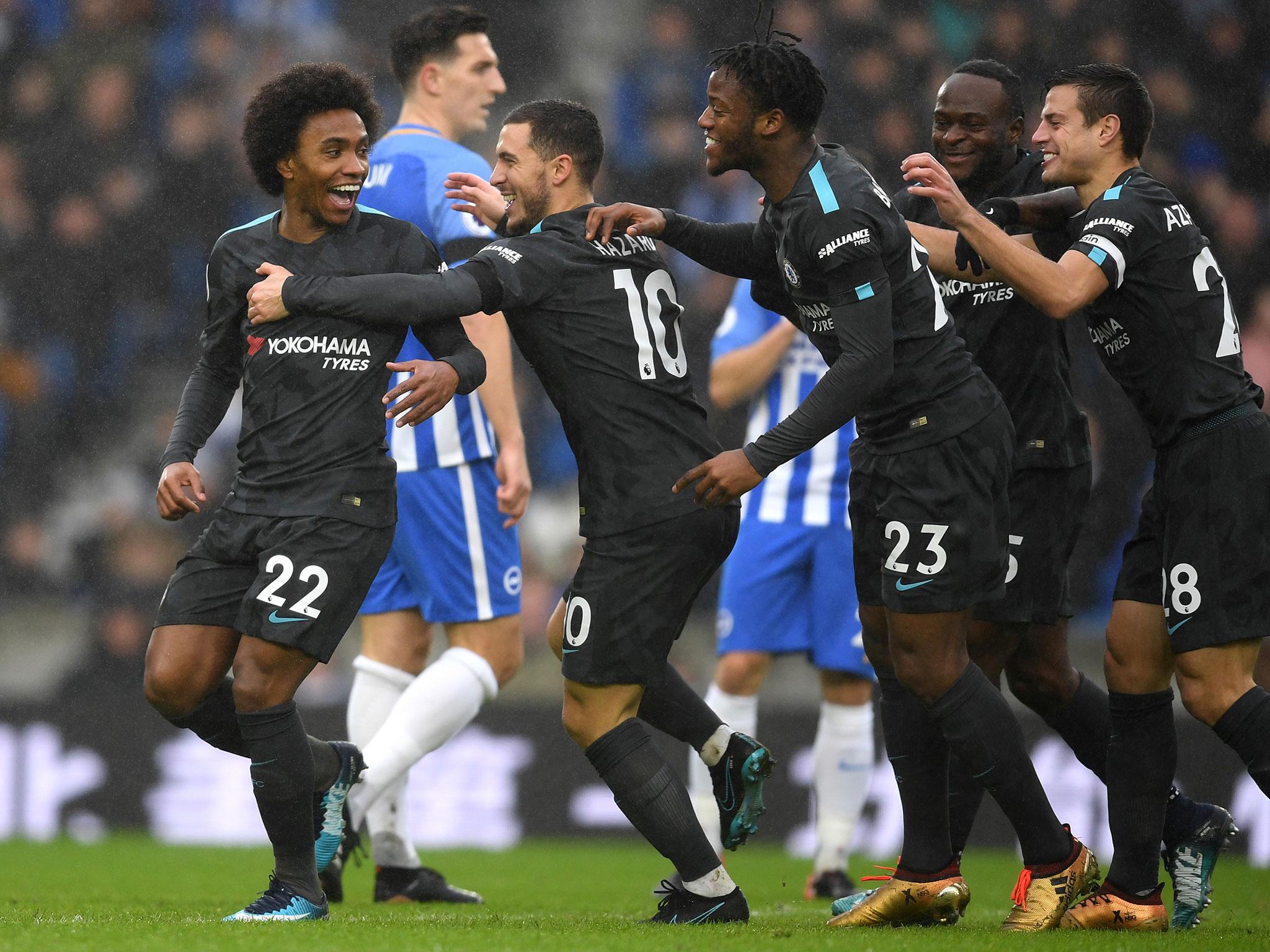Willian celebrates scoring Chelsea's second