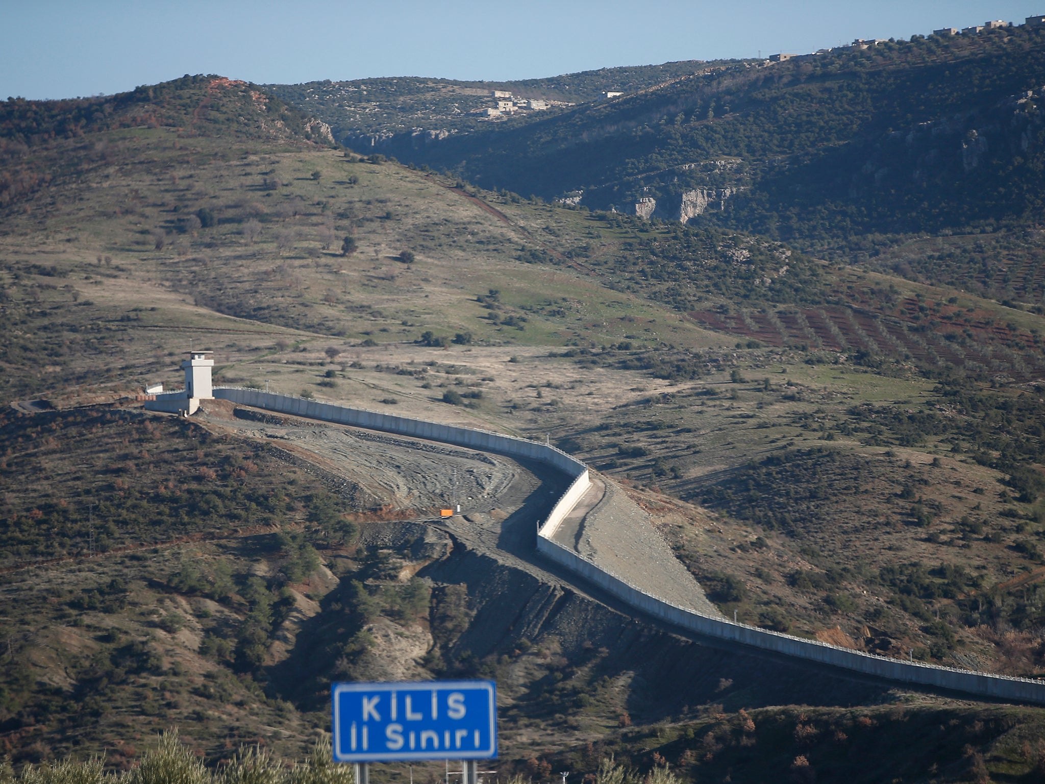 The Turkey-Syria border as seen from the outskirts of the border town of Kilis, Turkey