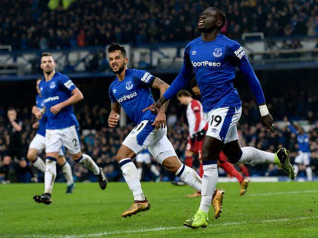 Oumar Niasse celebrates his equalising goal for Everton