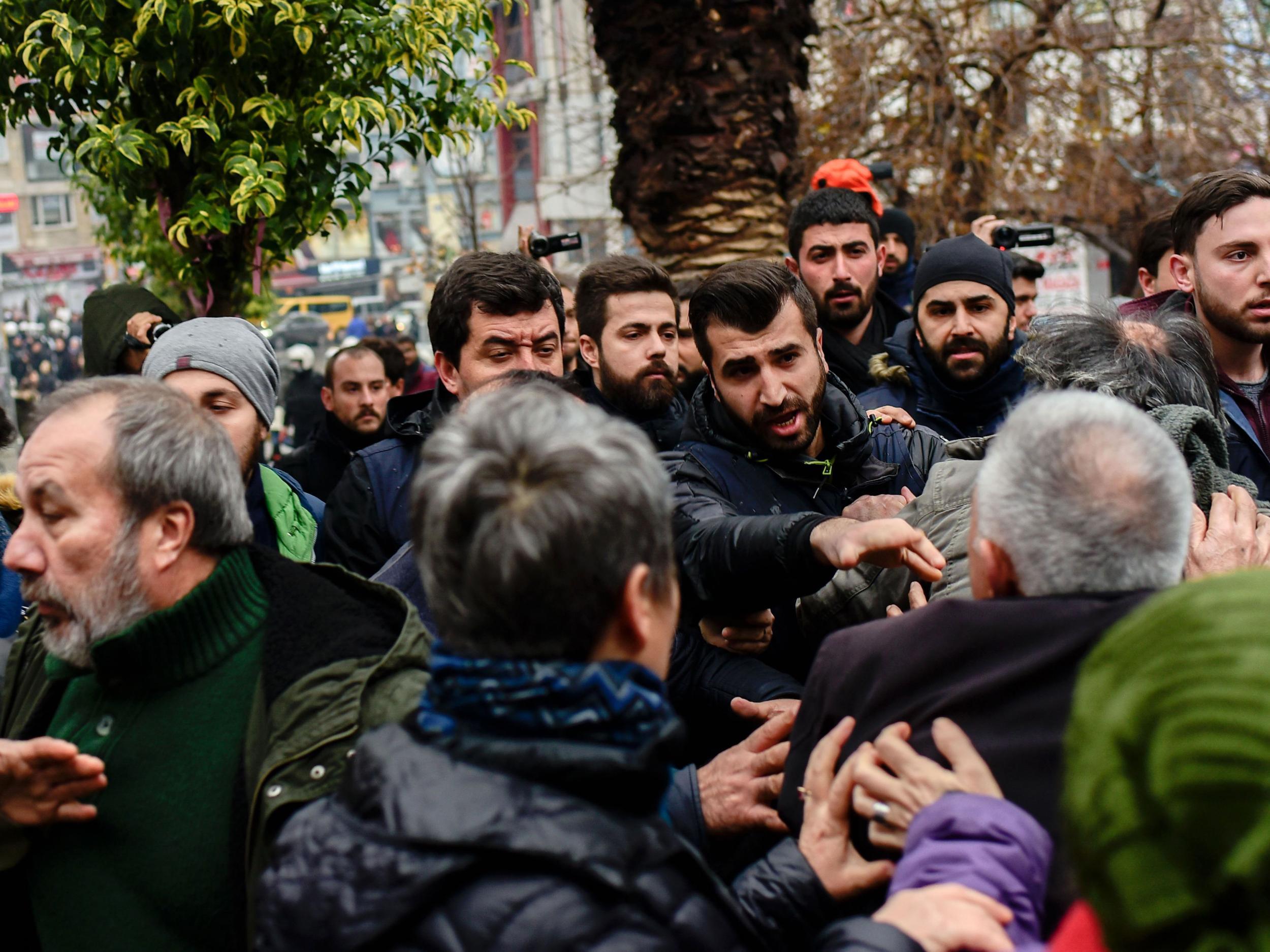 Members of the HDP (Peoples’ Democratic Party), the democratic Kurdish political party, protesting against Operation Olive Branch in Istanbul on 21 January